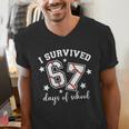 I Survived 67 Days Of School Baseball Six Seven Teacher Men's V-Neck T-Shirt I Survived 67 Days Of School Baseball Six Seven Teacher Men's V-Neck T-Shirt