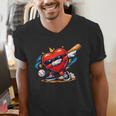 Valentines Day Baseball Dabbing Red Heart Love Boys Men's V-Neck T-Shirt