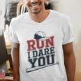 Run I Dare You Baseball Catcher Player Fan Men's V-Neck T-Shirt