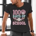 100 Days Of School Baseball 100th Day Of School Girls Men's V-Neck T-Shirt
