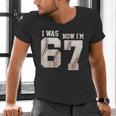 I Was 6 Now I'm 7 Year Old Birthday 67 Meme Baseball Bday Men's V-Neck T-Shirt