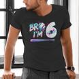 6th Birthday Boy Bro I'm 6 Year Old Baseball Ice Cream Drip Men's V-Neck T-Shirt