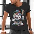 Baseball Mascot Attitude Graffiti Splash Bat Cap Men's V-Neck T-Shirt