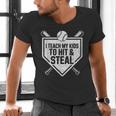 I Teach My Kids To Hit & Steal Baseball Player Coach Dad Tee Men's V-Neck T-Shirt I Teach My Kids To Hit & Steal Baseball Player Coach Dad Tee Men's V-Neck T-Shirt
