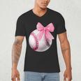Cute Coquette Baseball Pink Bow Player & Fan Girls Men's V-Neck T-Shirt Cute Coquette Baseball Pink Bow Player & Fan Girls Men's V-Neck T-Shirt