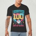 I Survived 100 Days Of School Baseball Drip Students Teacher Men's V-Neck T-Shirt