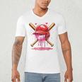 Boys Valentine Day Baseball Helmet Drip Ice-Cream Youth Kids Men's V-Neck T-Shirt