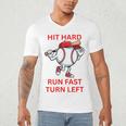 Hit Hard Run Fast Turn Left Baseball Player Premium Tri-Blend Men's V-Neck T-Shirt Hit Hard Run Fast Turn Left Baseball Player Premium Tri-Blend Men's V-Neck T-Shirt