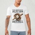 Never Underestimate Old Man Plays Baseball In His Seventies Men's V-Neck T-Shirt
