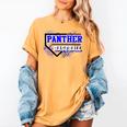 Blue Panther Baseball Home Plate Game Day Mascot Panther Women's Comfort Colors T-Shirt Mustard Blue Panther Baseball Home Plate Game Day Mascot Panther Women's Comfort Colors T-Shirt Mustard