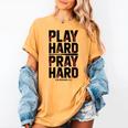 Play Hard Pray Hard Youth Boy Christian Baseball Jesus Women's Comfort Colors T-Shirt Mustard Play Hard Pray Hard Youth Boy Christian Baseball Jesus Women's Comfort Colors T-Shirt Mustard