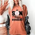 My Son Throws Harder Than Your Husband Baseball Mom Women's Comfort Colors T-Shirt Yam