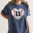 Baseball Number 11 Distressed Heart For Baseball Moms Women's Comfort Colors T-Shirt Moss Baseball Number 11 Distressed Heart For Baseball Moms Women's Comfort Colors T-Shirt Moss