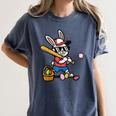 Easter Bunny Baseball Player Batter Rabbit Boys Kids Men Women's Comfort Colors T-Shirt Moss