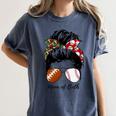 Football Mom Baseball Mom Of Both Messy Bun Mother's Day Women's Comfort Colors T-Shirt Moss Football Mom Baseball Mom Of Both Messy Bun Mother's Day Women's Comfort Colors T-Shirt Moss
