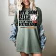 My Son Hits Harder Than Your Husband Baseball Mom Women's Comfort Colors T-Shirt Berry My Son Hits Harder Than Your Husband Baseball Mom Women's Comfort Colors T-Shirt Berry
