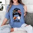 Mom Of Ballers Messy Bun Football Mom Baseball Mom Of Both Women's Comfort Colors T-Shirt Chalky Mint