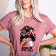 Mom Of Ballers Messy Bun Football Mom Baseball Mom Of Both Women's Heather T-Shirt Heather Mauve