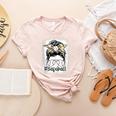 Leopard Messy Bun Mom Mother's Day Baseball Mommy Women's Heather T-Shirt Heather Peach Leopard Messy Bun Mom Mother's Day Baseball Mommy Women's Heather T-Shirt Heather Peach