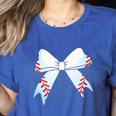 Baseball Bow Baseball Mom Women Baseball Mama Premium Women's Heather T-Shirt Heather True Royal