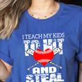 Baseball Mom Humor I Teach My Kids To Hit And Steal Women's Heather T-Shirt Heather True Royal Baseball Mom Humor I Teach My Kids To Hit And Steal Women's Heather T-Shirt Heather True Royal