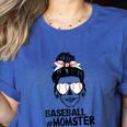 Baseball Momster Messy Bun Skull Mom For Women Halloween Women's Heather T-Shirt Heather True Royal