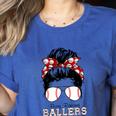 Busy Raising Ballers Messy Bun Funny Baseball Mom Women's Heather T-Shirt Heather True Royal Busy Raising Ballers Messy Bun Funny Baseball Mom Women's Heather T-Shirt Heather True Royal