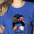 Football Mom Baseball Mom Life Messy Bun Mom Of Both Women's Heather T-Shirt Heather True Royal