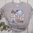 Hey Batter Batter Swing Graphic For Baseball Moms Women's Heather T-Shirt Athletic Heather Hey Batter Batter Swing Graphic For Baseball Moms Women's Heather T-Shirt Athletic Heather