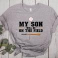 My Son Will Be On The Field Baseball Mom Women's Heather T-Shirt Athletic Heather