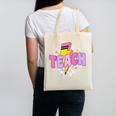 Retro Checkered Teach Pencil Lightning Back To School Canvas Tote Bag