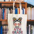Hello 4th Grade Messy Bun Hair Back To School Girls Canvas Tote Bag Hello 4th Grade Messy Bun Hair Back To School Girls Canvas Tote Bag