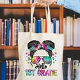 Messy Hair Bun Girl Back To School First Day Hello 1st Grade Canvas Tote Bag