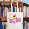 Retro Checkered Teach Pencil Lightning Back To School Canvas Tote Bag