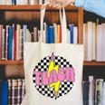 Women Checkered Teach Pencil Lightning Bolt Back To School Canvas Tote Bag