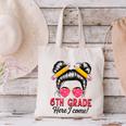 6th Grade Here I Come Messy Bun Hair Back To School Girls Canvas Tote Bag