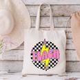 Women Checkered Teach Pencil Lightning Bolt Back To School Canvas Tote Bag