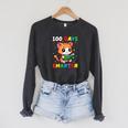 100 Days Smarter Happy Cute Cat Reading A Book Raglan Sleeve Sweatshirt Dark Grey Heather