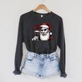 Bite Christmas Vampire Santa Claus Vintage Comic Book Style Raglan Sleeve Sweatshirt Dark Grey Heather