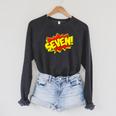 Boy Seven Superhero Comic Book Hero 7th Birthday Boy 7 Years Raglan Sleeve Sweatshirt Dark Grey Heather