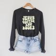 Christian Book Lover Coffee And Jesus Faith Reading Raglan Sleeve Sweatshirt Dark Grey Heather