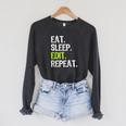 Eat Sleep Edit Repeat Editor Editing Video Film Book Raglan Sleeve Sweatshirt Dark Grey Heather