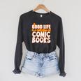 A Good Life Is A Collection Of Comic Books Graphic Vintage Raglan Sleeve Sweatshirt Dark Grey Heather