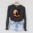 Halloween Cat Reading Books Spooky Cat Reader Teachers Raglan Sleeve Sweatshirt Dark Grey Heather