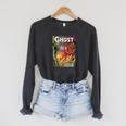 Halloween Horror Vintage Ghost Comic Book Retro Cartoon Raglan Sleeve Sweatshirt Dark Grey Heather