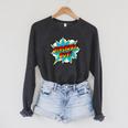 Kids Birthday Boy Superhero Boys Birthday Comic Book Raglan Sleeve Sweatshirt Dark Grey Heather