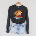 Leopard Gecko With Book Lizard Reptile Lover Raglan Sleeve Sweatshirt Dark Grey Heather