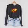 POW Comic Book Font Action Hero BAM BANG BOOM POW Raglan Sleeve Sweatshirt Dark Grey Heather