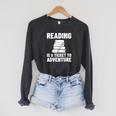 Reader Book Reading Bookworm Librarian Raglan Sleeve Sweatshirt Dark Grey Heather