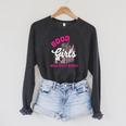 Smutty Book Merch Good Girls Read Dirty Books Smut Readers Raglan Sleeve Sweatshirt Dark Grey Heather